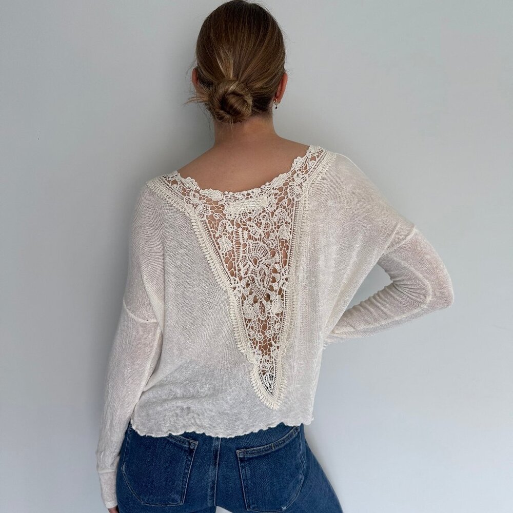 Abercrombie & Fitch Crochet Lace Back Sheer Knit Top Cream Size S